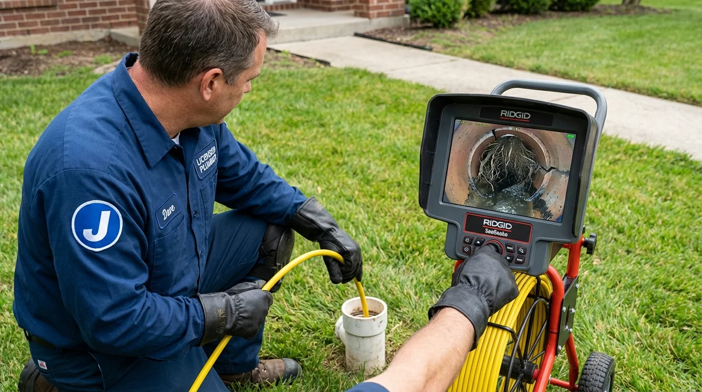 Sewer camera inspection being performed by Johns Plumbing LLC in Waynesville