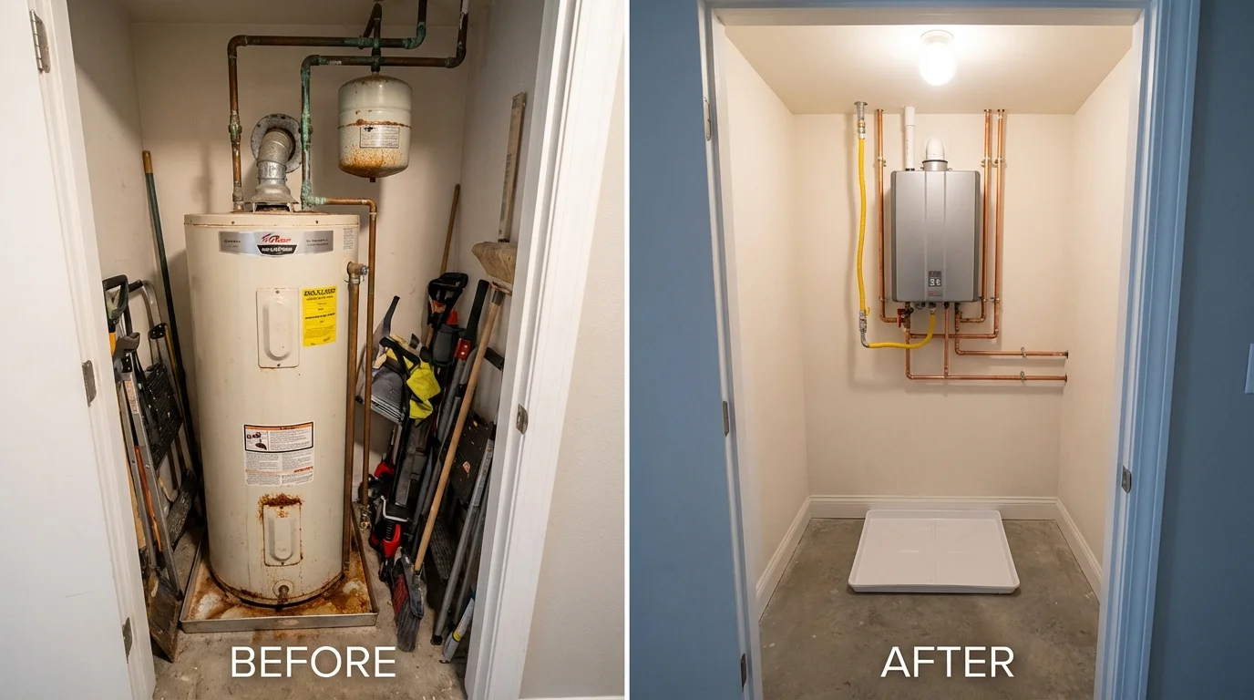 Tank water heater versus wall-mounted tankless unit comparison for Waynesville, MO homeowners
