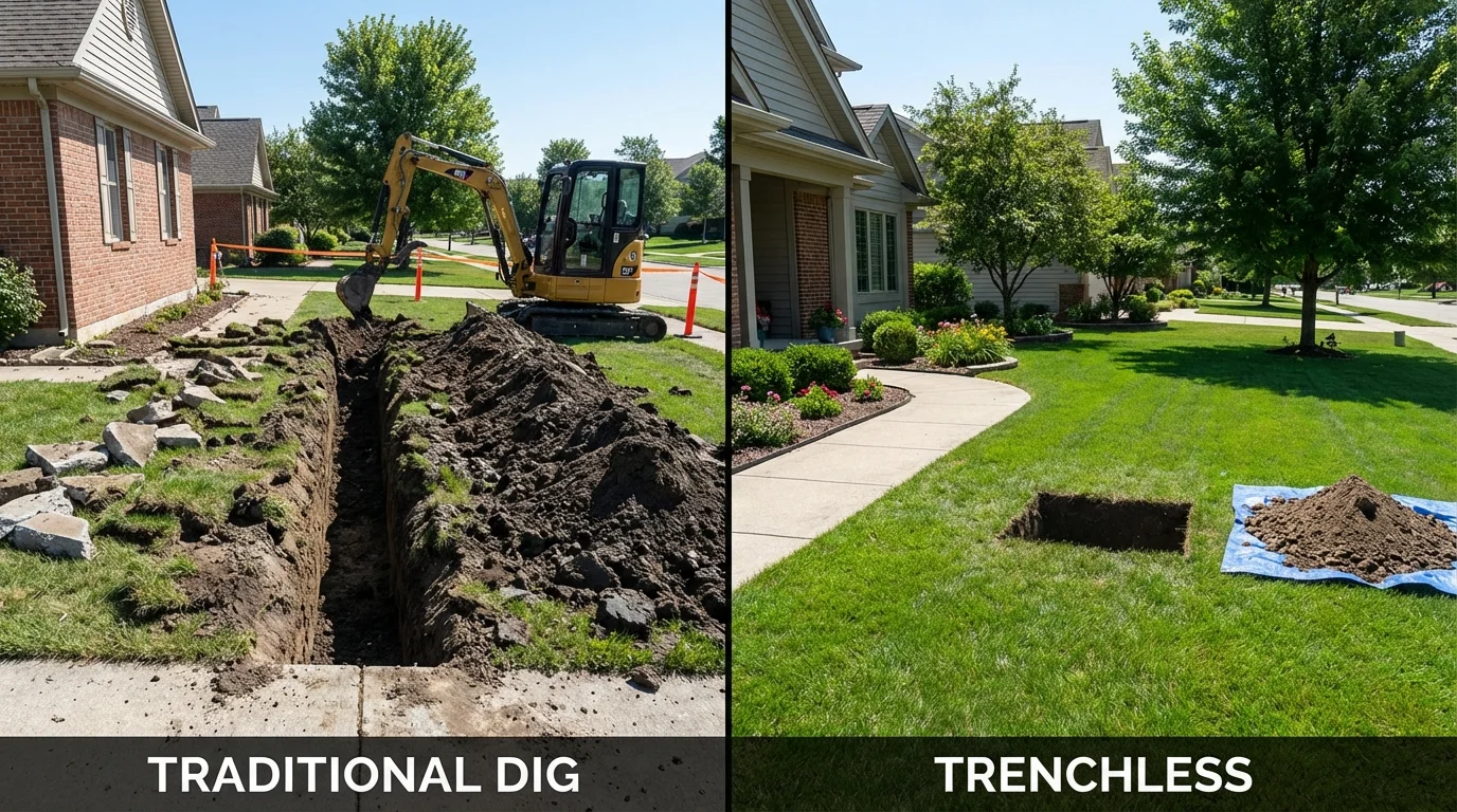 Trenchless sewer repair with minimal yard damage versus traditional excavation in Waynesville, MO